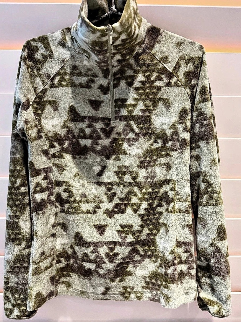 Columbia Women'Small Glacial Print Half Zip Fleece Pullover Green & Brown